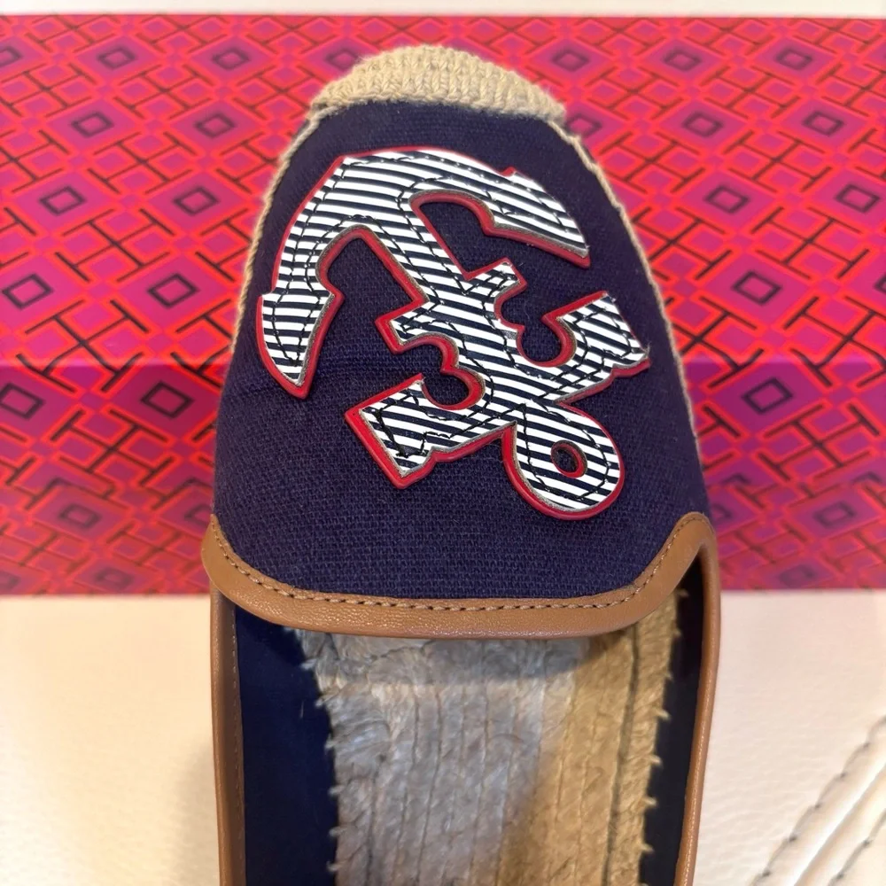 Tory Burch Women’s Maritime Flat Espadrille Size 8 Navy Canvas Nautical Anchor